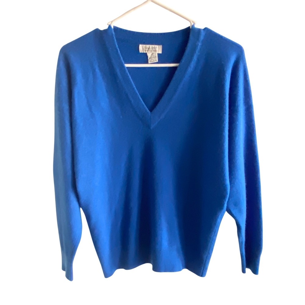 Lyle & Scott Thoroughbred Blue Cashmere V-Neck Sweater Made in Scotland Womens M